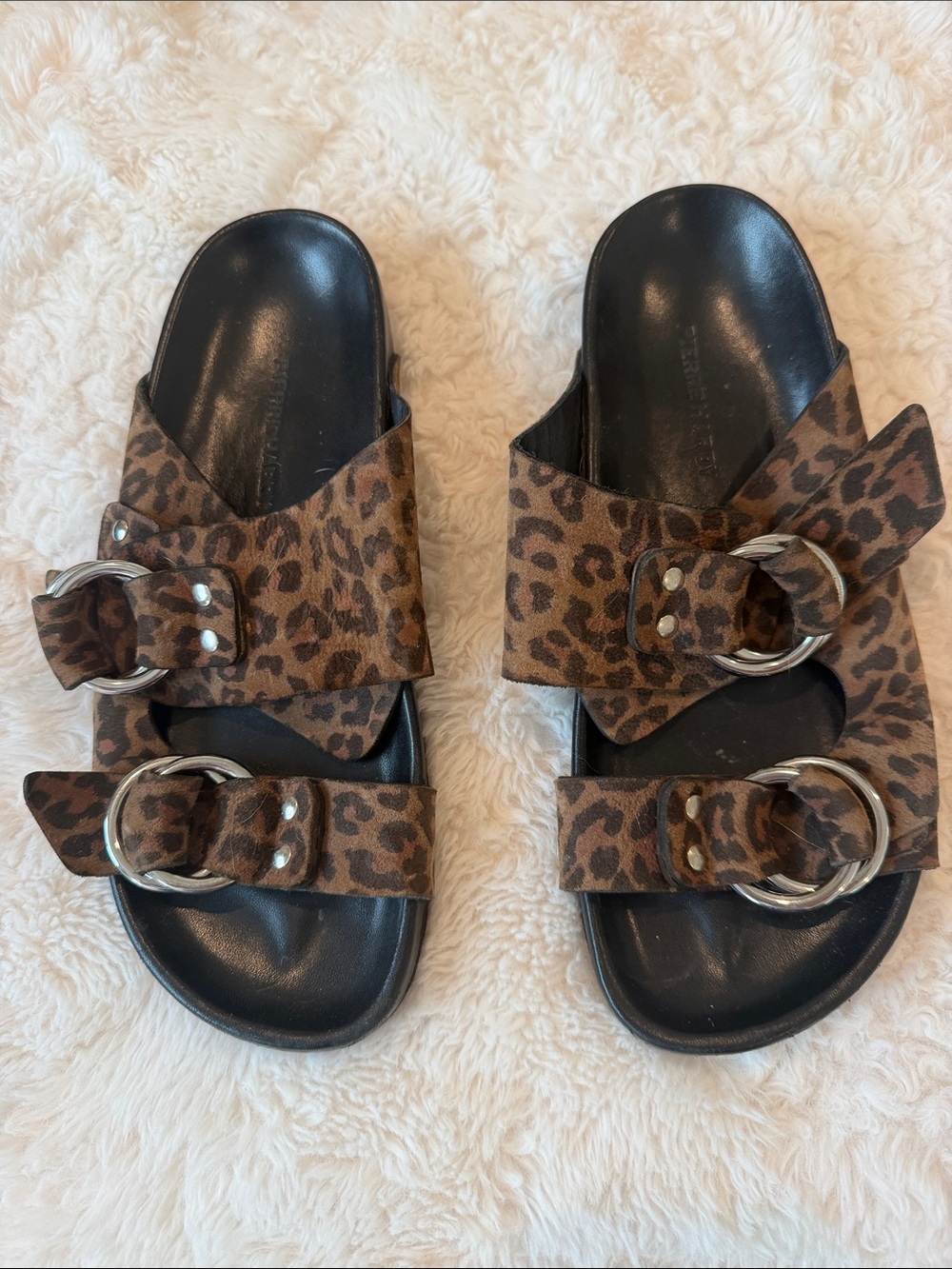 Pierre Hardy Leopard Print Double Buckle Slide Sandals - size 8 Beach Rider